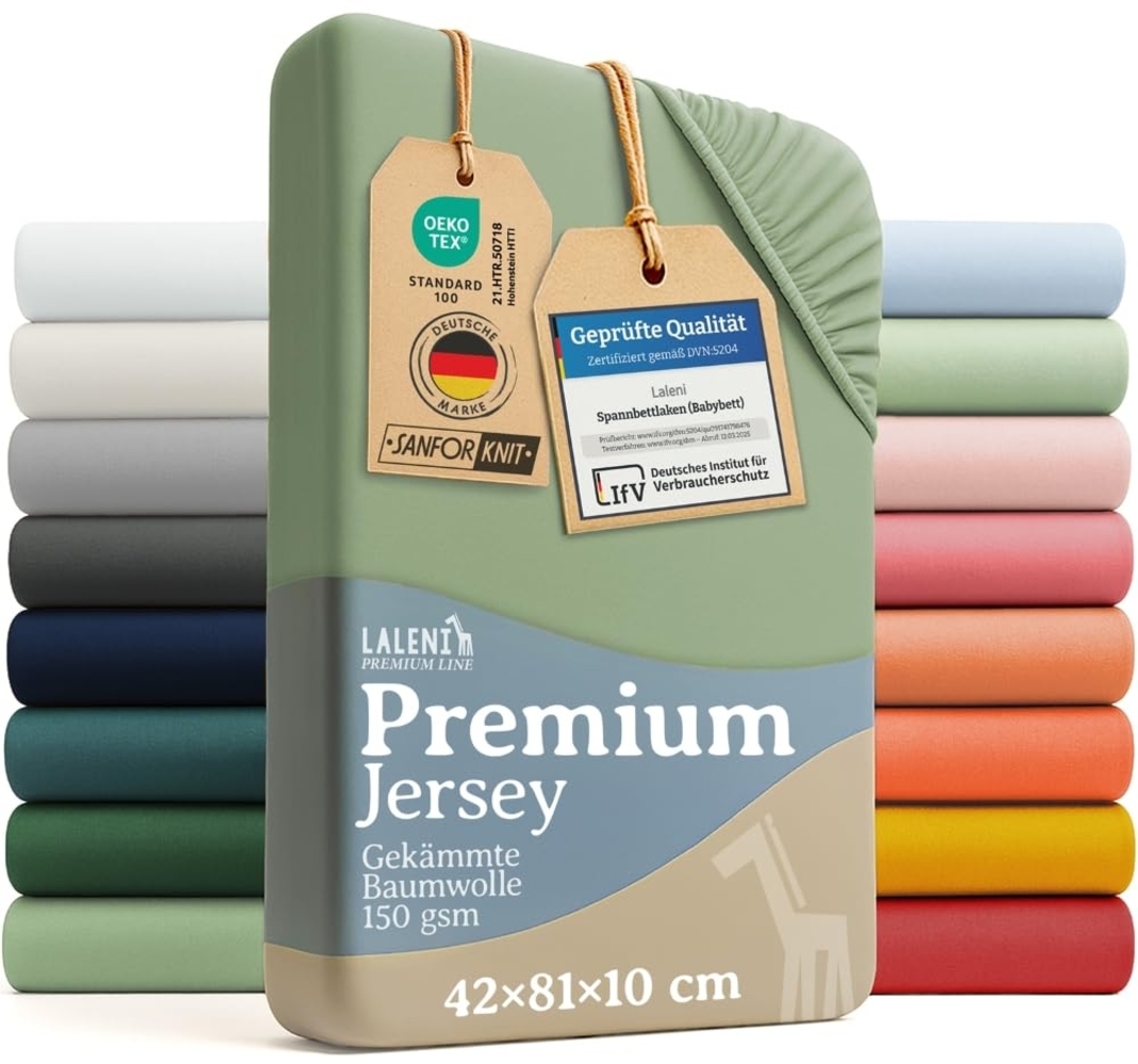 Laleni 2er-Set Premium Spannbettlaken Stubenwagen rechteckig 42x81 cm - Oeko-Tex Zertifiziert, 100% Baumwolle, atmungsaktives Spannbetttuch Jersey Baby, 150 g/m², Summer Green - Grün Bild 1