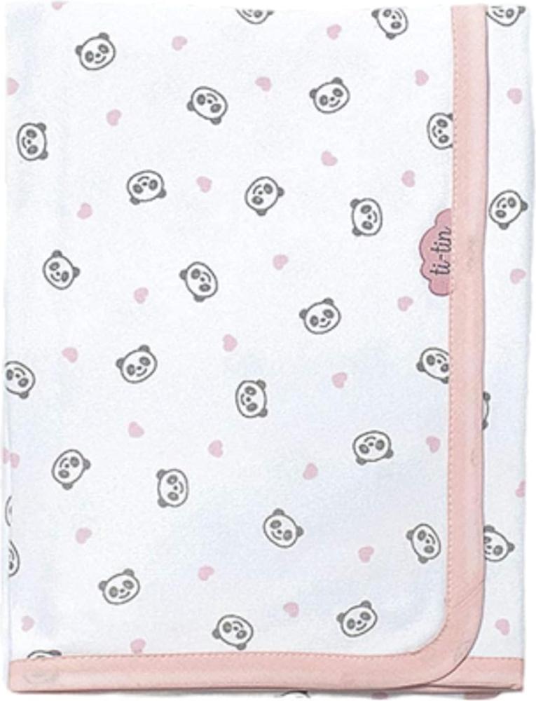 Ti TIN | weiche, saugfähige Babydecke, 80x75 cm | Krabbeldecke aus 100% Baumwolle mit doppellagigen Stoff, Babydecke fürs Auto, Wiege, Kinderwagen, Babyschale, etc, Panda-Herz-Motiv, rosa Bild 1