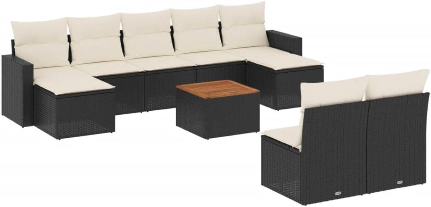 vidaXL 10-tlg. Garten-Sofagarnitur mit Kissen Schwarz Poly Rattan 3224320 Bild 1