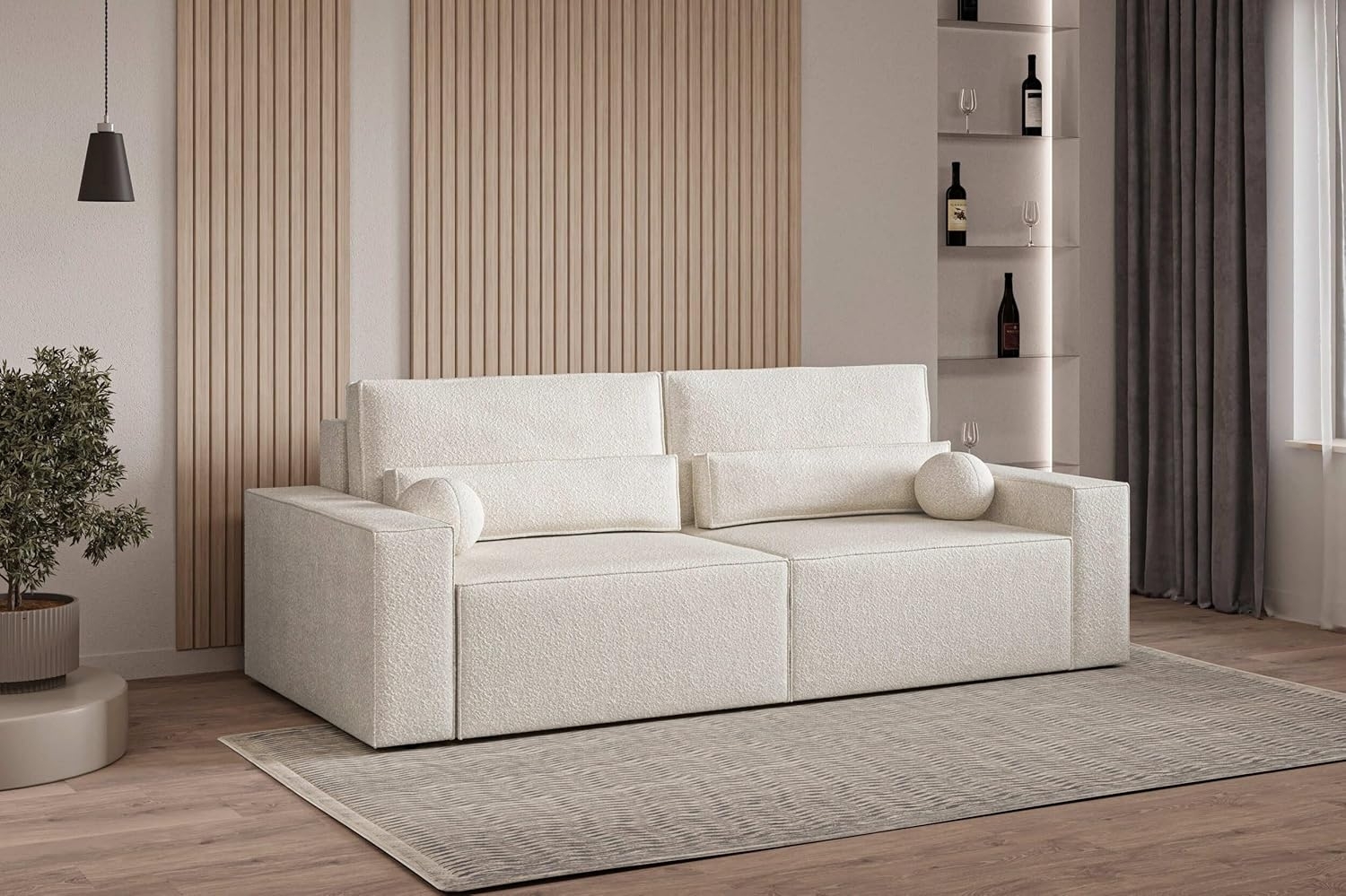 MOEBLO Sofa Denver mini aus Bouclé, Stilvolles Sofa mit Schlaffunktion in Bouclé-Stoff, Couch, Polstermöbel, Sitzmöbel, Wohnzimmermöbel 3-Sitzer-Sofa Stoffsofa, Bettkasten, mit Schlaffunktion Bild 1