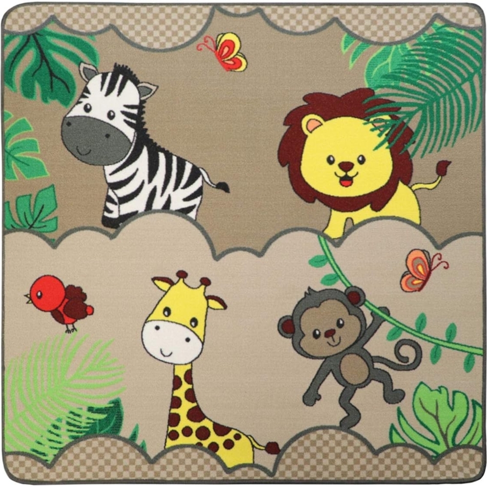 Primaflor Spieleteppich - Robuster Kinderteppich - Hochwertiger Teppich für das Kinderzimmer - Spielmatte Jungen/Mädchen - Safari - 133x133 cm Bild 1