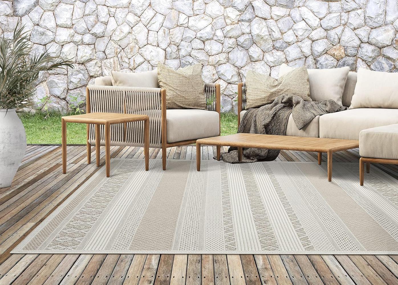 the carpet Calgary - robuster Teppich, Flachgewebe, modernes Design, ideal für Küche und Esszimmer, Vintage-Optik, Boho-Style, besonders flach, auch für den Außenbereich, Beige, 160 x 220 cm Bild 1