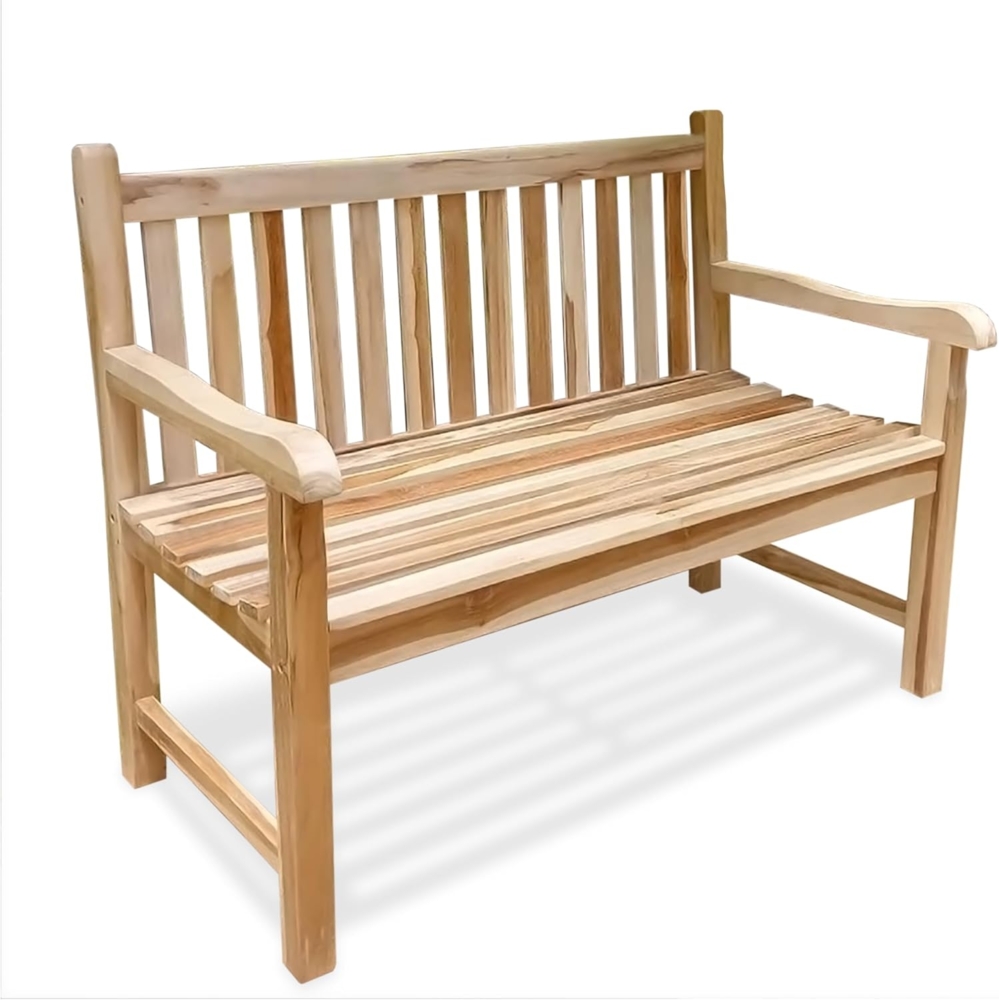 Spetebo Gartenbank 2-Sitzer Teak Gartenbank mit Armlehnen - 120 cm (Stück, 1-St, Holzbank), Holz Sitzbank für 2 Personen Bild 1