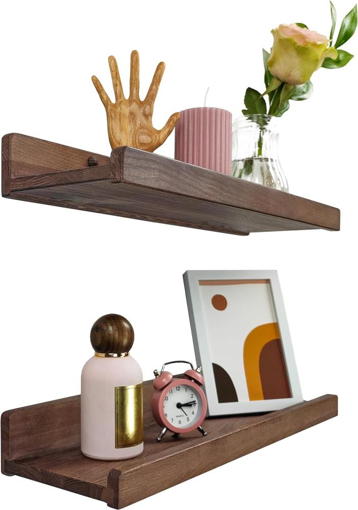 Wood Wedge 2er-Set Schwebende Wandregal, Rustikale Holzregale mit Lippe, Kinderbücherregale, Bild & Fotoregal für Schlafzimmer, Wohnzimmer, Badezimmer, Küche, Büro (Nussbaum Amerikanisch 40cm) Bild 1