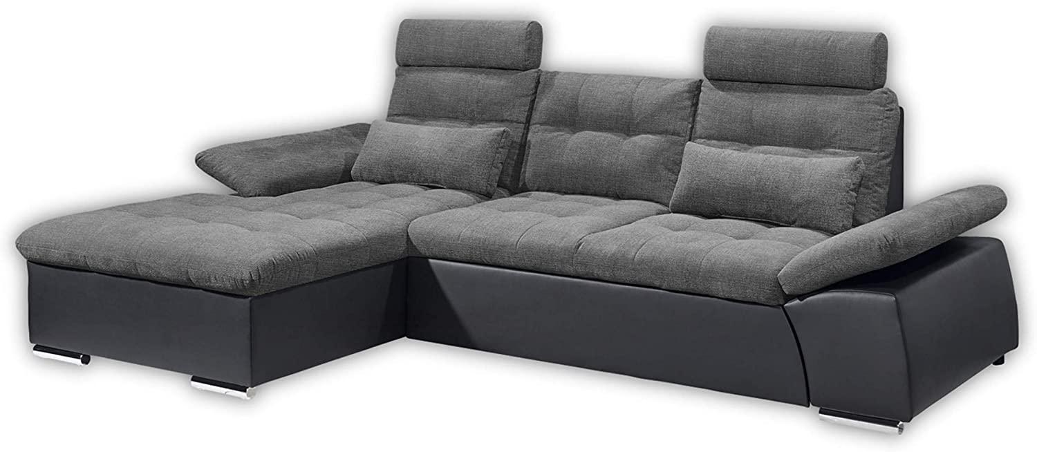 Ecksofa Couch Schlafcouch Schlafsofa Lederlook schwarz grau Ottomane links LForm Bild 1