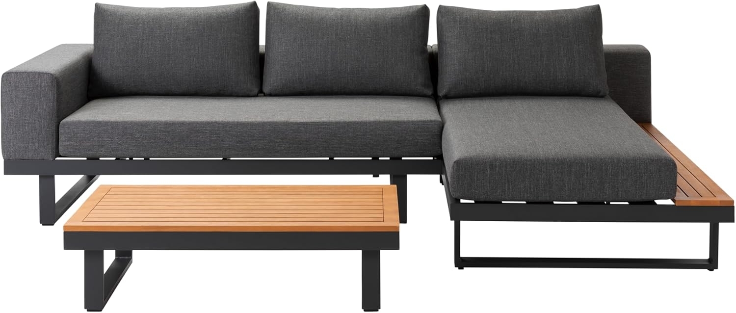 Dehner Balkonset Riva, 3-teilig, 4-Sitzer, inkl. Tisch und Polster, moderne Sitzgruppe aus Aluminium und FSC®-zertifiziertem Akazienholz Bild 1