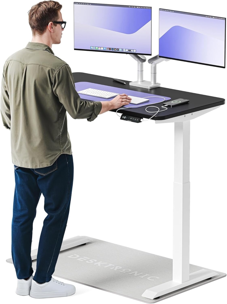 Desktronic Höhenverstellbarer Schreibtisch Elektrisch - Bequem und Schmerzfrei von Zuhause Arbeiten – Schreibtisch Höhenverstellbar Elektrisch (Weißes Gestell + 120x60 Schwarze Tischplatte) Bild 1