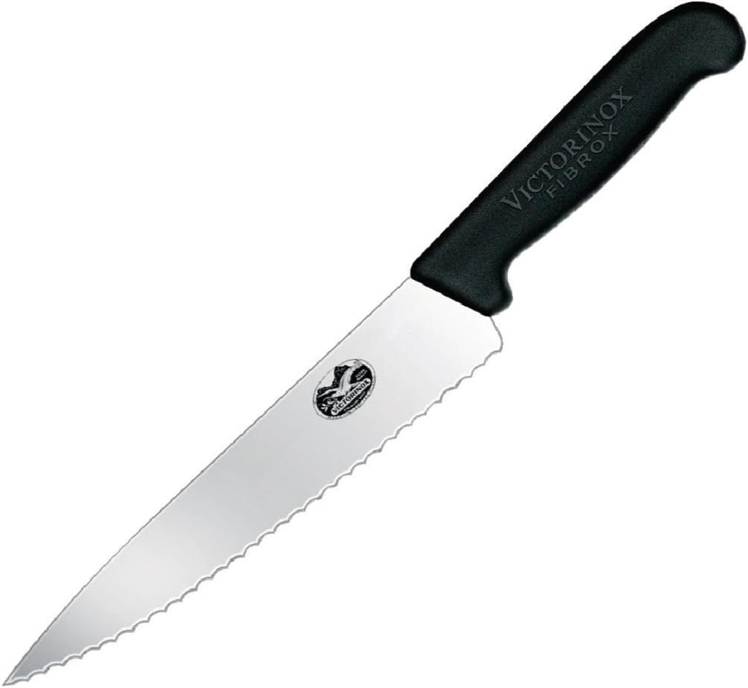 Victorinox Küchenmesser Tranchiermesser Wellenschliff Fibrox Länge: 19 cm Messer, schwarz Bild 1