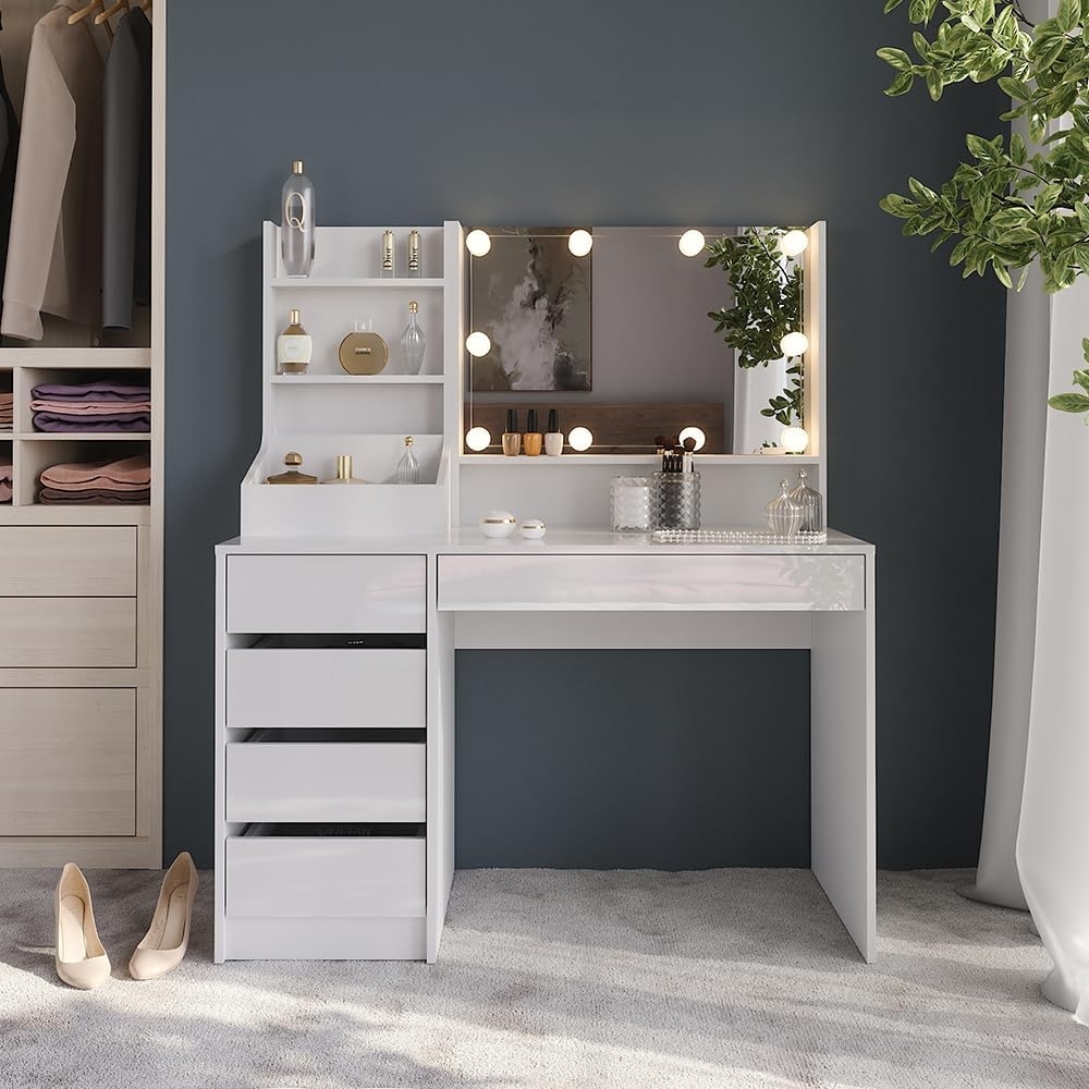 Schminktisch Sherry Weiß/Weiß Hochglanz 119.8 cm 4 Teile Vicco Bild 1