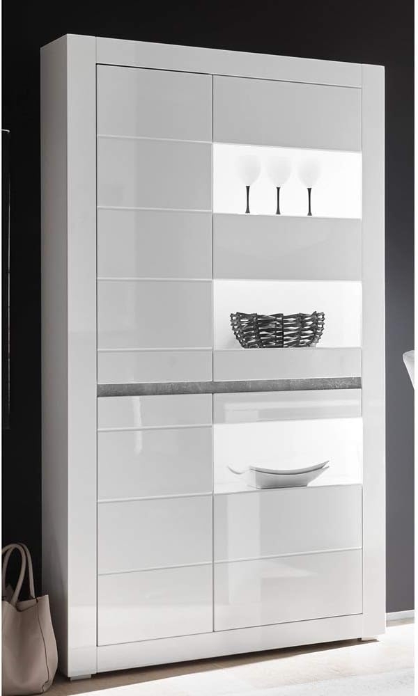 Lomadox Vitrine COGO-61 weiß Hochglanz inkl. LED 100x198x35cm Bild 1