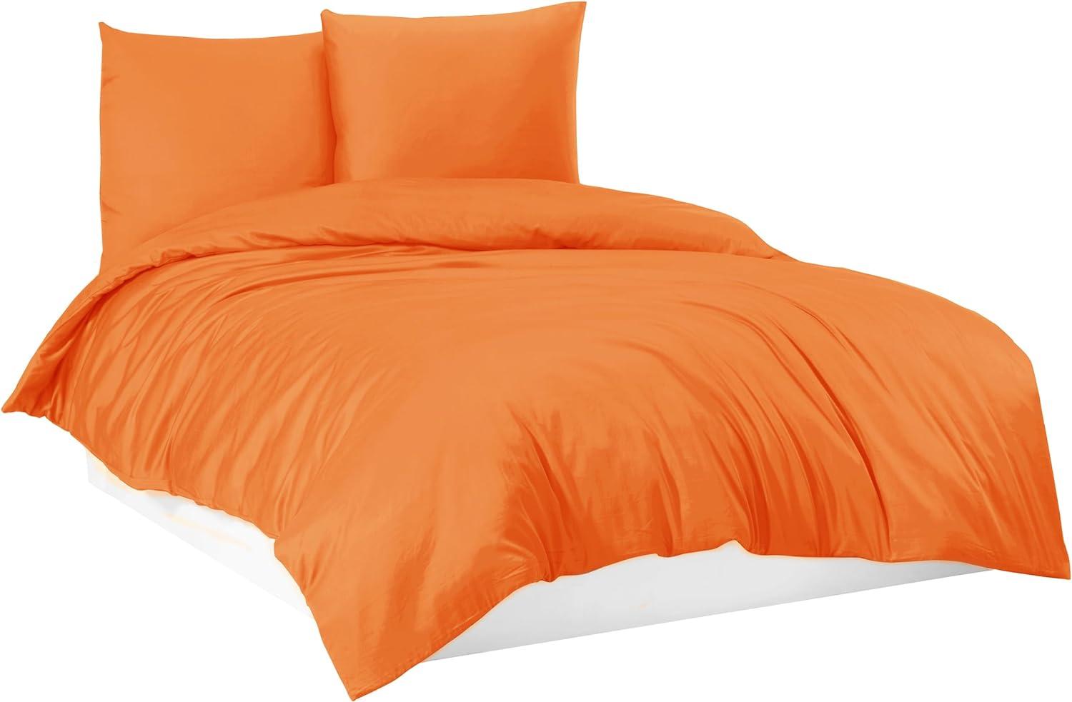 Mixibaby Bettwäsche Bettgarnitur Bettbezug 100% Baumwolle 135x200 155x220 200x200 200x220, Farbe:Orange, Größe:200 x 220 cm Bild 1