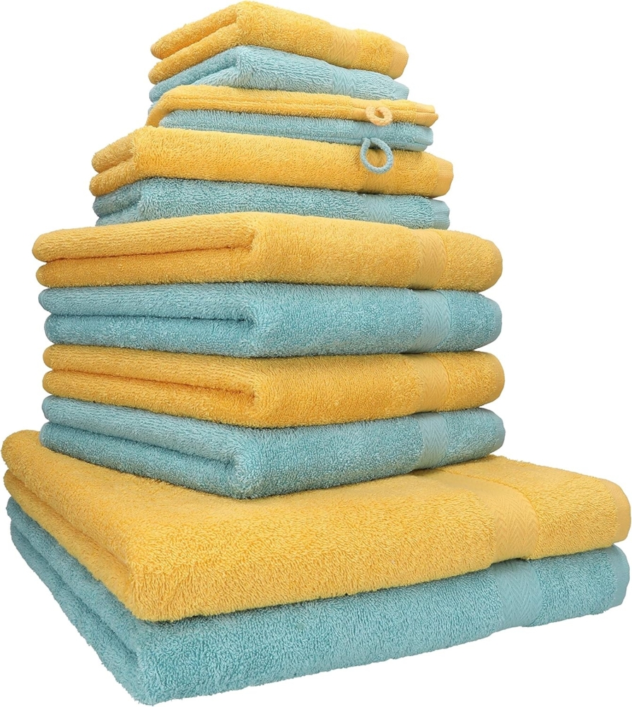 Betz Handtuch Set 12-tlg. Handtuch Set Premium Farbe honiggelb/Ocean, 100% Baumwolle, (12-tlg) Bild 1