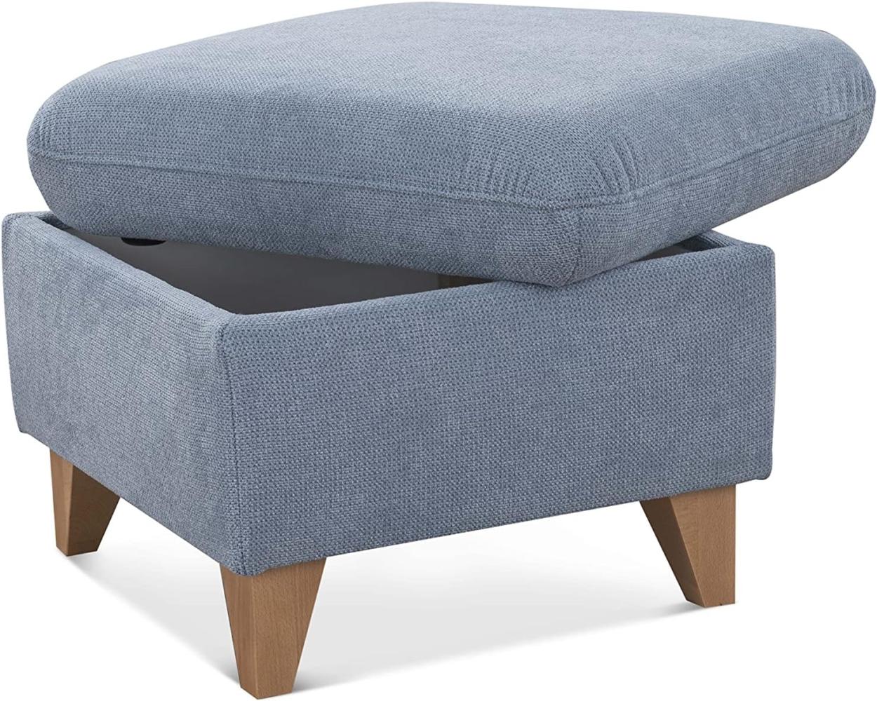 CAVADORE Hocker Lotta / Skandinavischer Stauraumhocker als Beistellhocker oder Fußhocker / 58 x 47 x 58 / Webstoff, Hellblau Bild 1