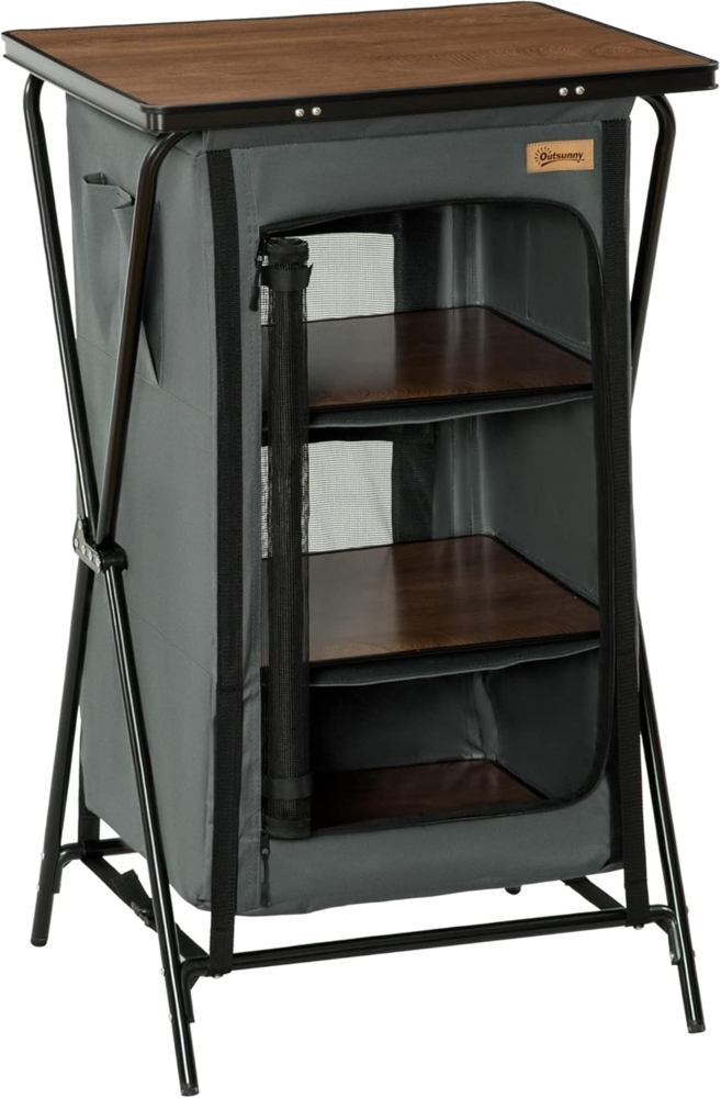 Outsunny Campingtisch Kochtisch/Ablageflächen und Tragetasche für Grillpartys (Picknicktisch, 1-St, 60 x 50 x 99 cm), Dunkelgrau Bild 1