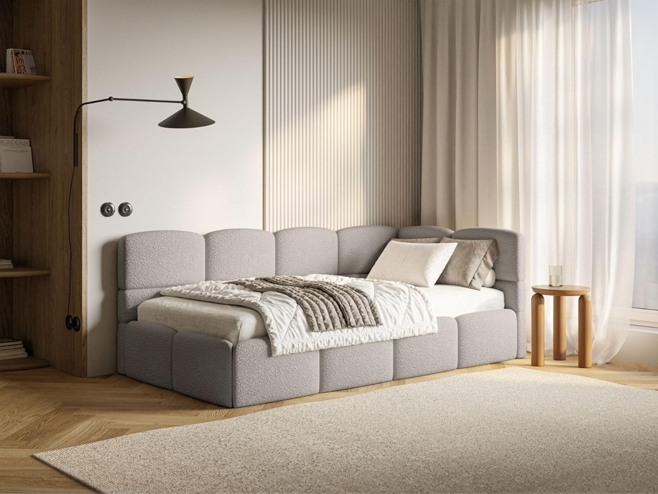 Selsey Polsterbett 90x200 cm Rechts mit Bettkasten Jugendbett für Kinderzimmer Inkl. HR30 Matratze Stabiler Kiefern Fichtenholzrahmen Gepolstetes Kopfteil Komfortabel & Praktisch Taupe Bild 1