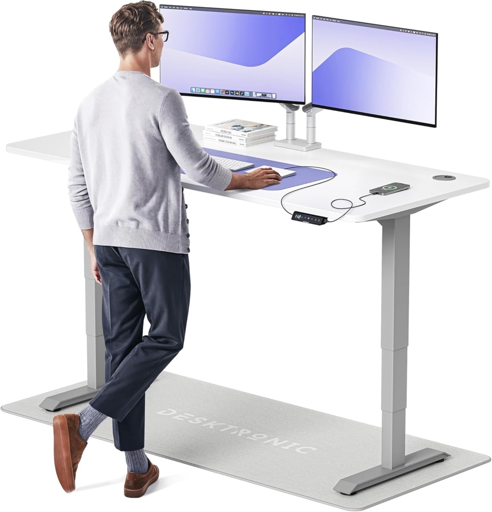 Höhenverstellbarer Schreibtisch - Höhenverstellbar Elektrisch mit Flüsterleisem Dual-Motor & Touchscreen - Hohe Tragfähigkeit - Stehtisch von Desktronic, Grau + Weiß, 180x80 cm Bild 1