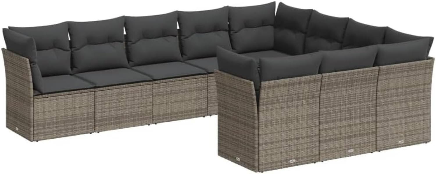 vidaXL 10-tlg. Garten-Sofagarnitur mit Kissen Grau Poly Rattan 3218220 Bild 1