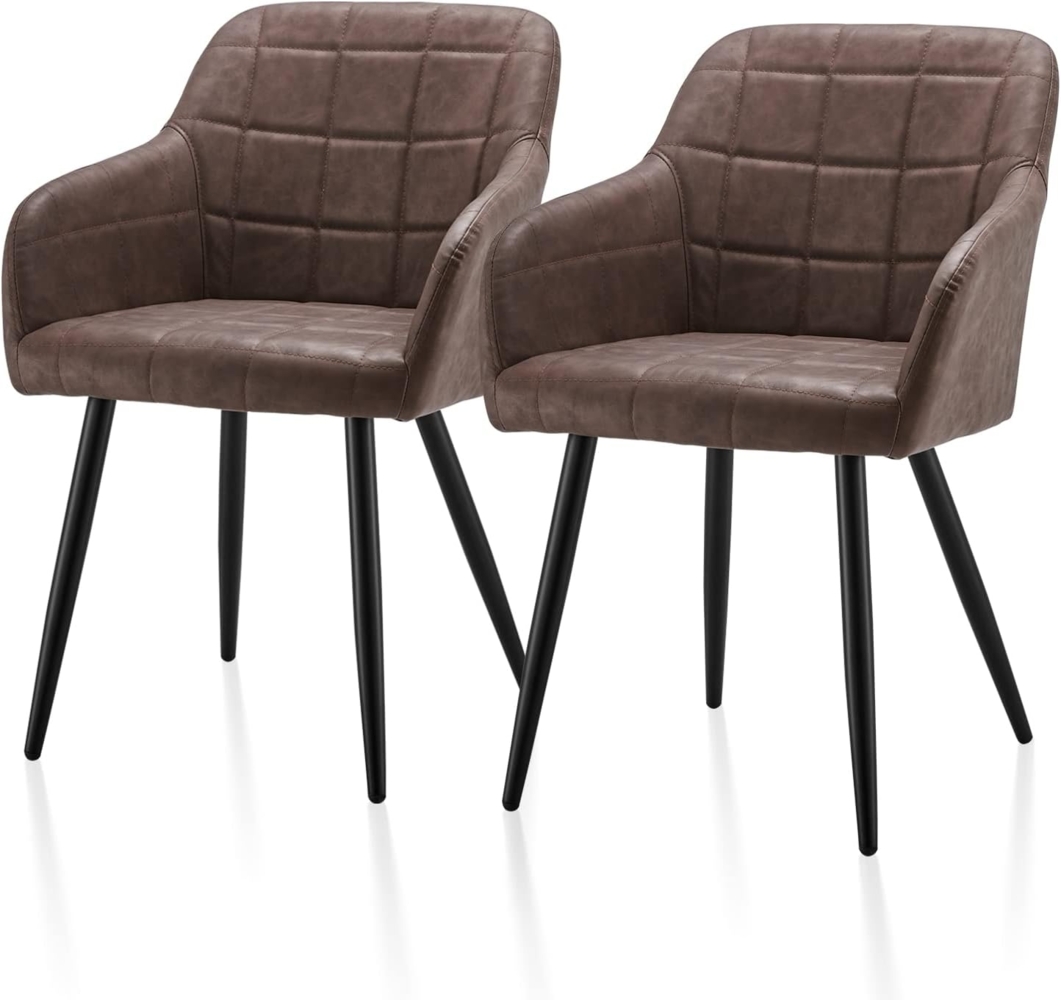 TUKAILAI Esszimmerstühle Set mit Kunstleder, Küchenstuhl Armlehnstuhl Polsterstuhl Wohnzimmerstuhl Sessel mit Armlehne, Rückenlehne, Metallbeine,für Küche, Schlafzimmer (Kunstleder×2, Braun) Bild 1