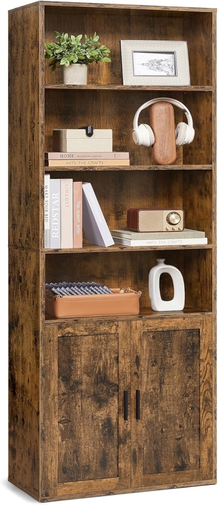 Bücherregal, 6-stöckiges hohes Regal, Standregal mit Türen und offenen Fächern, vielseitig einsetzbar Bild 1