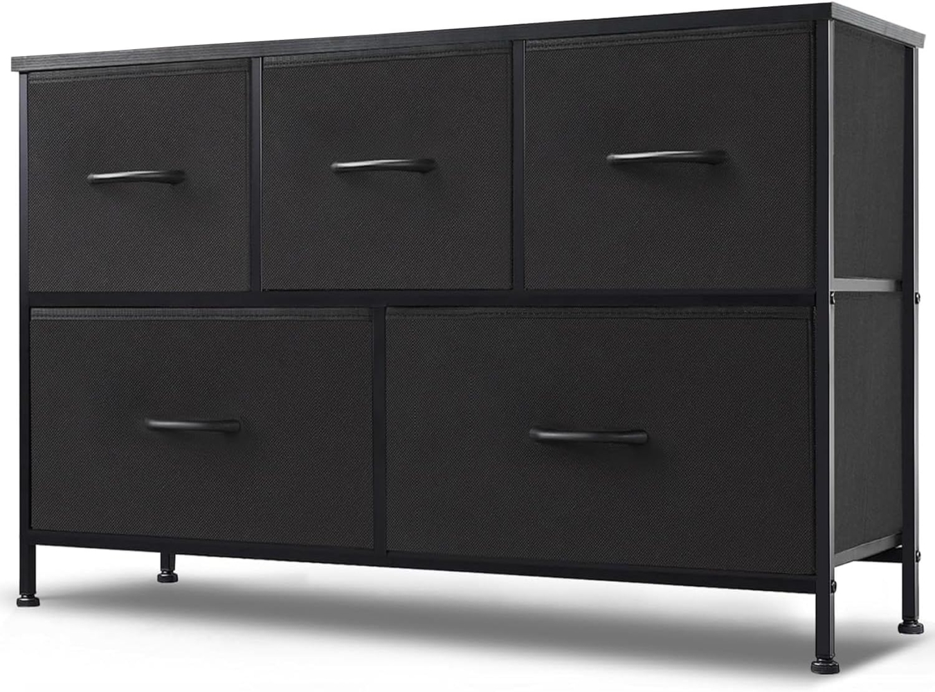 DUMOS Kommode mit Schubladen - kommoden & Sideboards für Schlafzimmer Geeignet, Komodenschrank mit 5 Schubladen, Stoffkommode mit Stabilem Stahlrahmen, Ideal für Schlafzimmer, Wohnzimmer (Schwarz) Bild 1