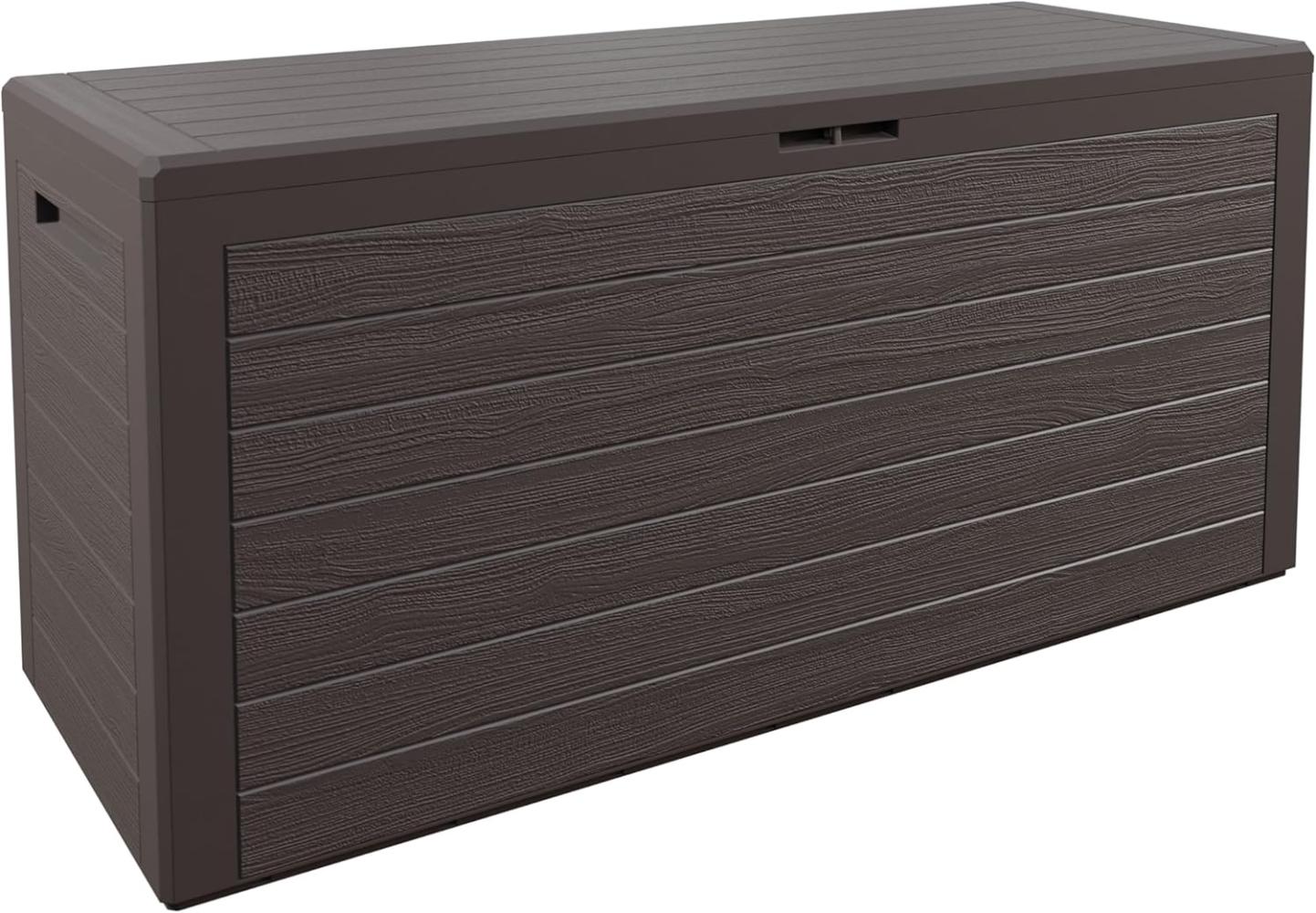 Casaria Auflagenbox Woody, 280L UV-beständig Griffmulden Verschließbar Balkon Holz-Optik Braun Bild 1