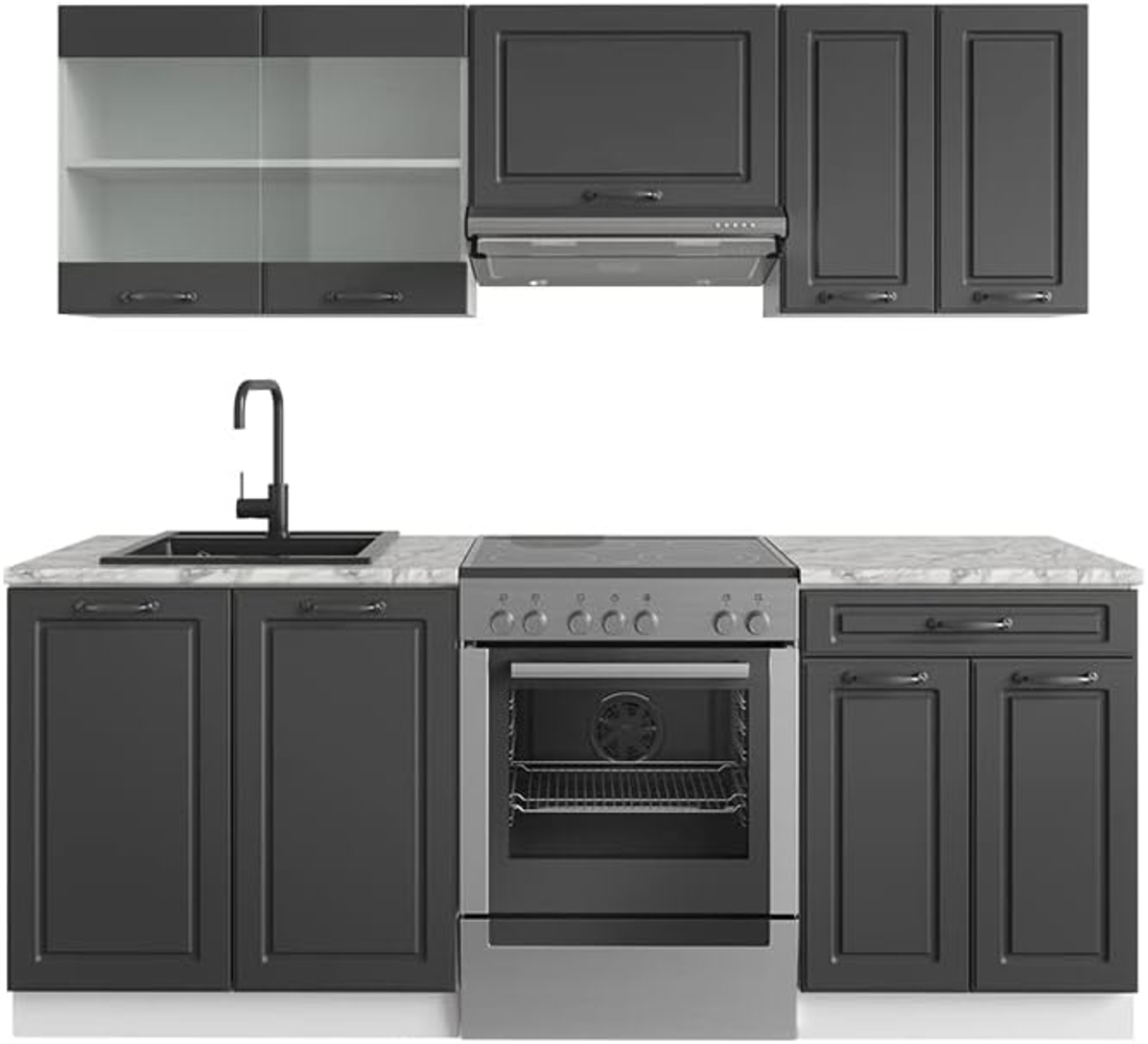 Vicco Küchenzeile R-Line, Anthrazit Landhaus/Weiß, 200 cm, AP Marmor Bild 1