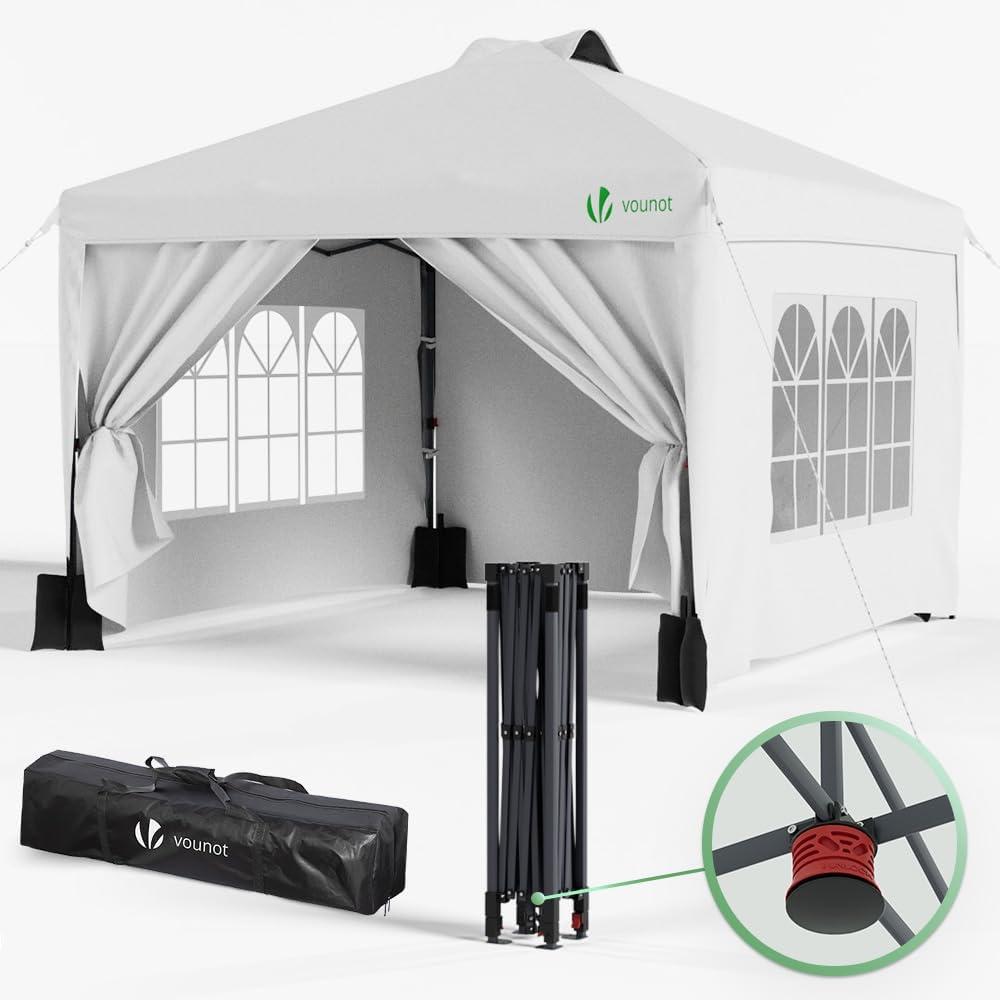 VOUNOT Pavillon 3x3m Wasserdicht Stabil Winterfest, Pop Up Faltpavillon mit 4 Seitenteilen und 6 Sandsäcke, Faltbar Partyzelt Gartenzelt Gartenpavillon inkl. Tasche, Weiß Bild 1