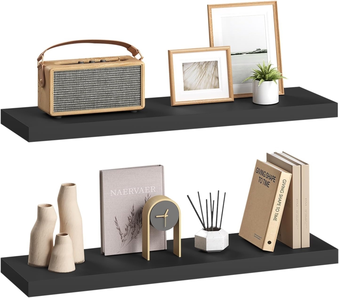 eSituro Wandregal, schwebendes schwarzes Regale für Wandmontage, 2er-Set Schweberegal Hängeregal Wandbrett im Wohnzimmer Schlafzimmer Küche Badezimmer, 90 x 3,8 x 22,9 cm Bild 1