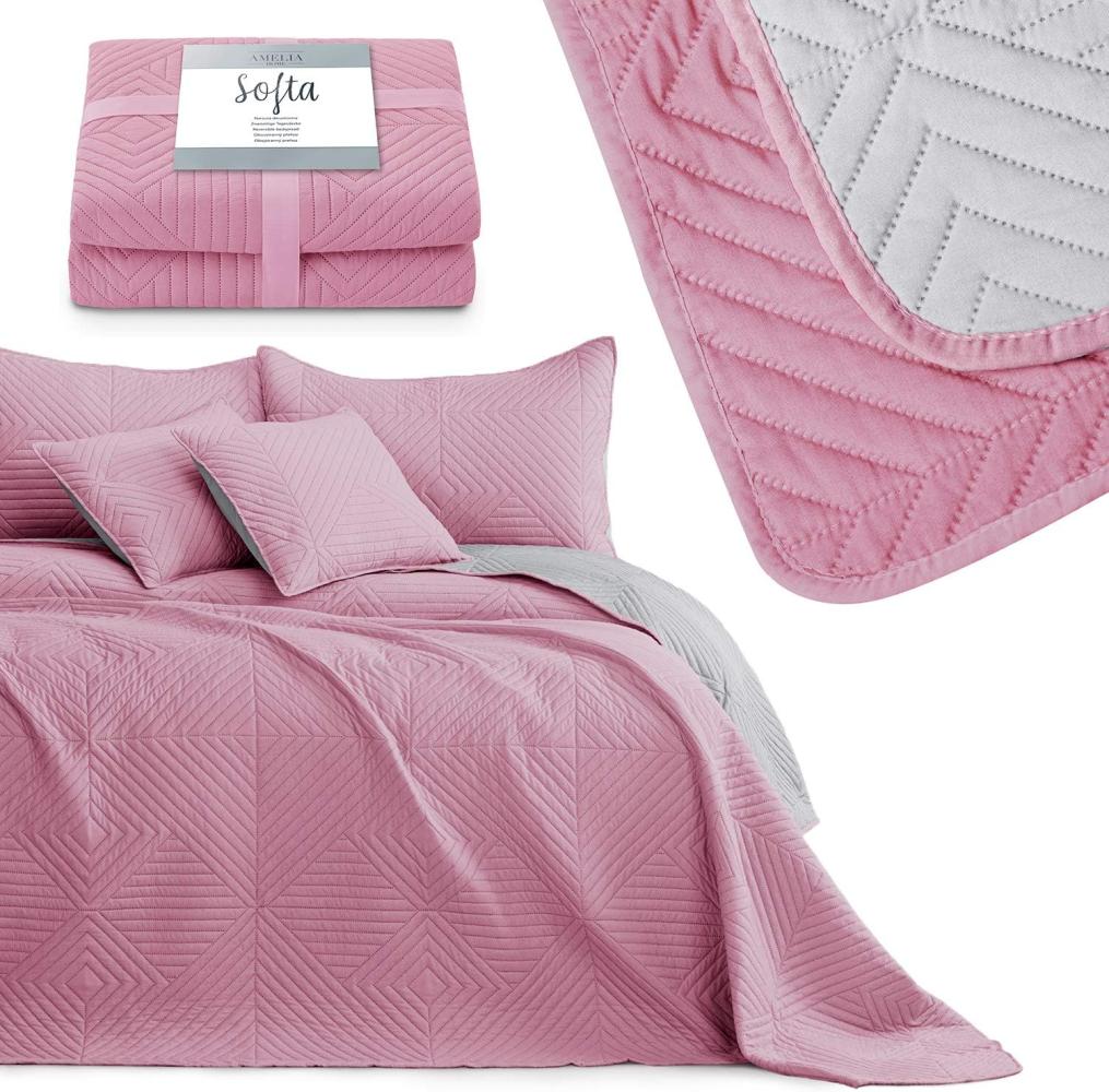 AmeliaHome Tagesdecke rosa grau 170x210 Bettüberwürf zweiseitig Ultrasonic Steppung Polyester Softa Bild 1