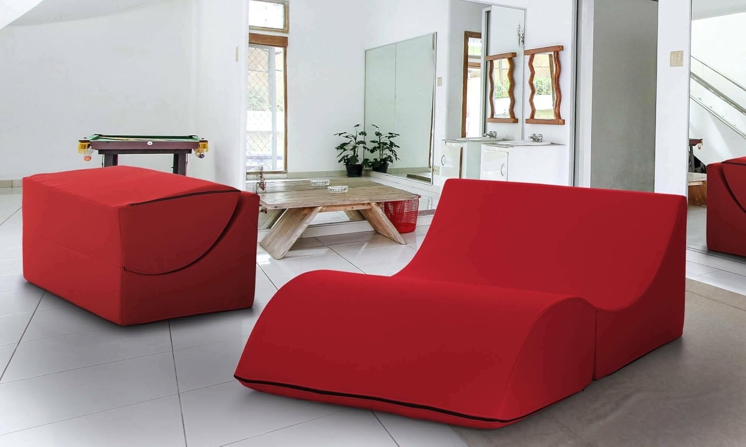 Talamo Italia - Annabella Klappbett, Hocker, der in ein Doppelbett umgewandelt werden kann, Chaiselongue aus Öko-Leder, 100 % Made in Italy, 100 x 200 x 70 cm, Rot Bild 1