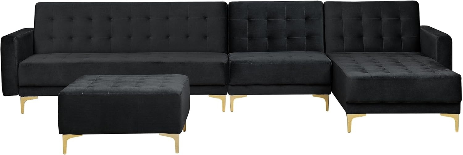 Ecksofa mit Ottomane ABERDEEN Samtstoff Schwarz Linksseitig Bild 1