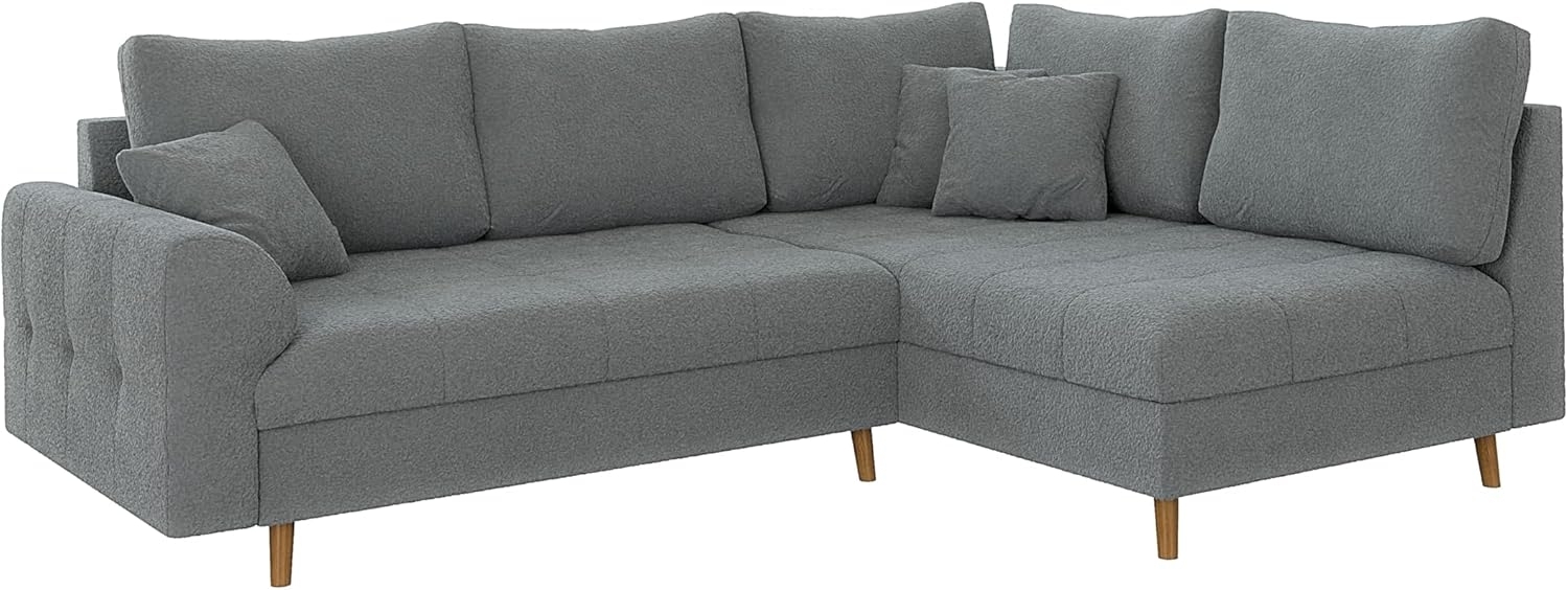 S-Style Möbel Ecksofa Leif mit Braun Holzfüßen im skandinavischen Stil aus Boucle-Stoff, Ottomane links oder rechts bestellbar, mit Wellenfederung Bild 1