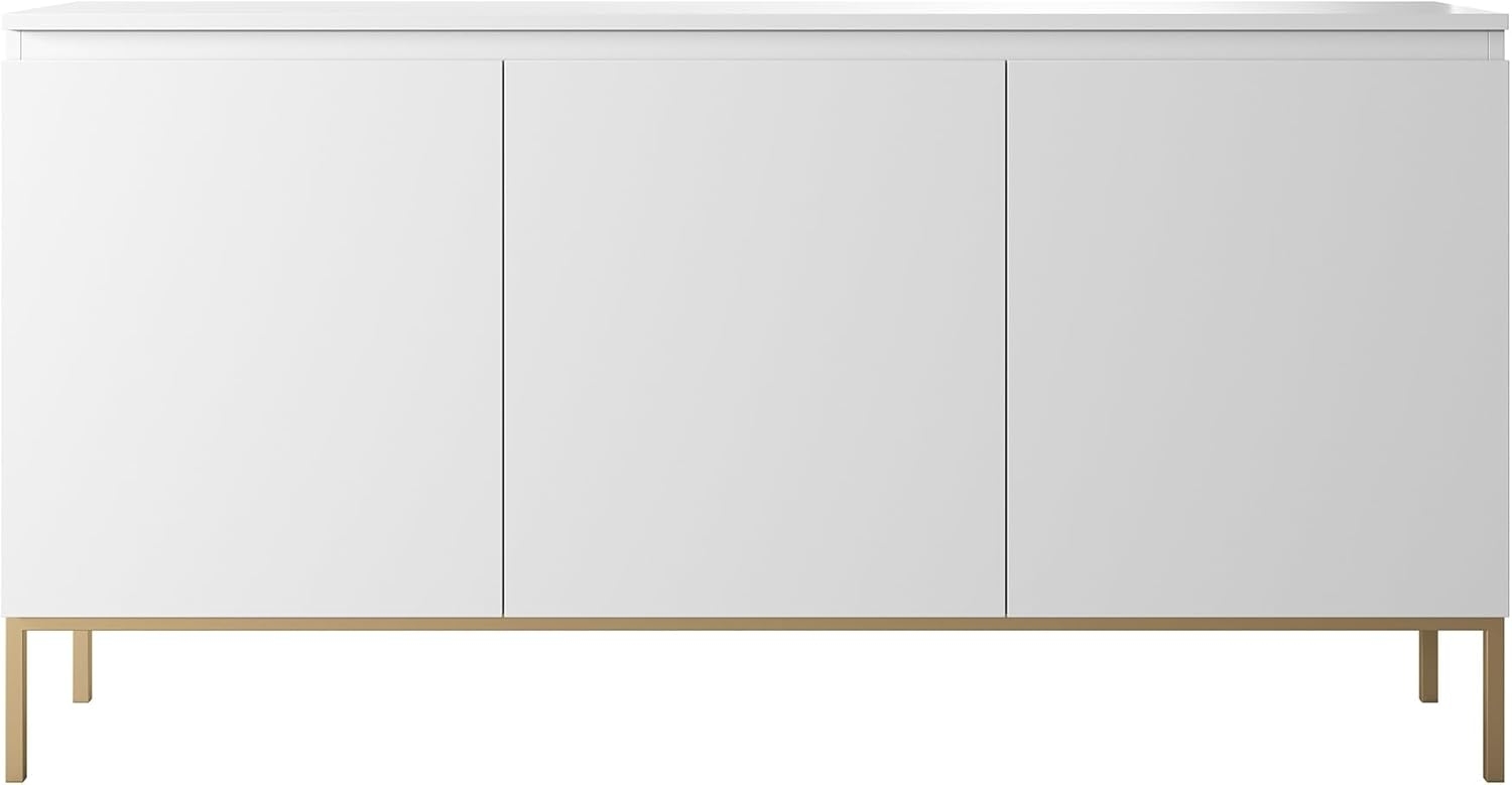 Selsey Kommode Schrank Aufbewahrungsschrank 150 cm 3 Türen 6 Fächer Weiß Goldene Beine Bemmi Bild 1