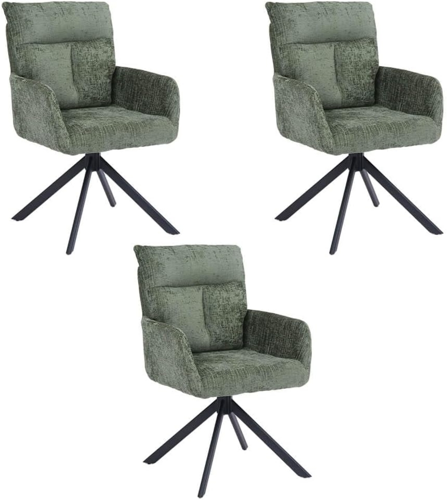 HOME DELUXE Esszimmerstuhl mit Armlehne ALUNA Chenille - 3er Set Grün Bild 1
