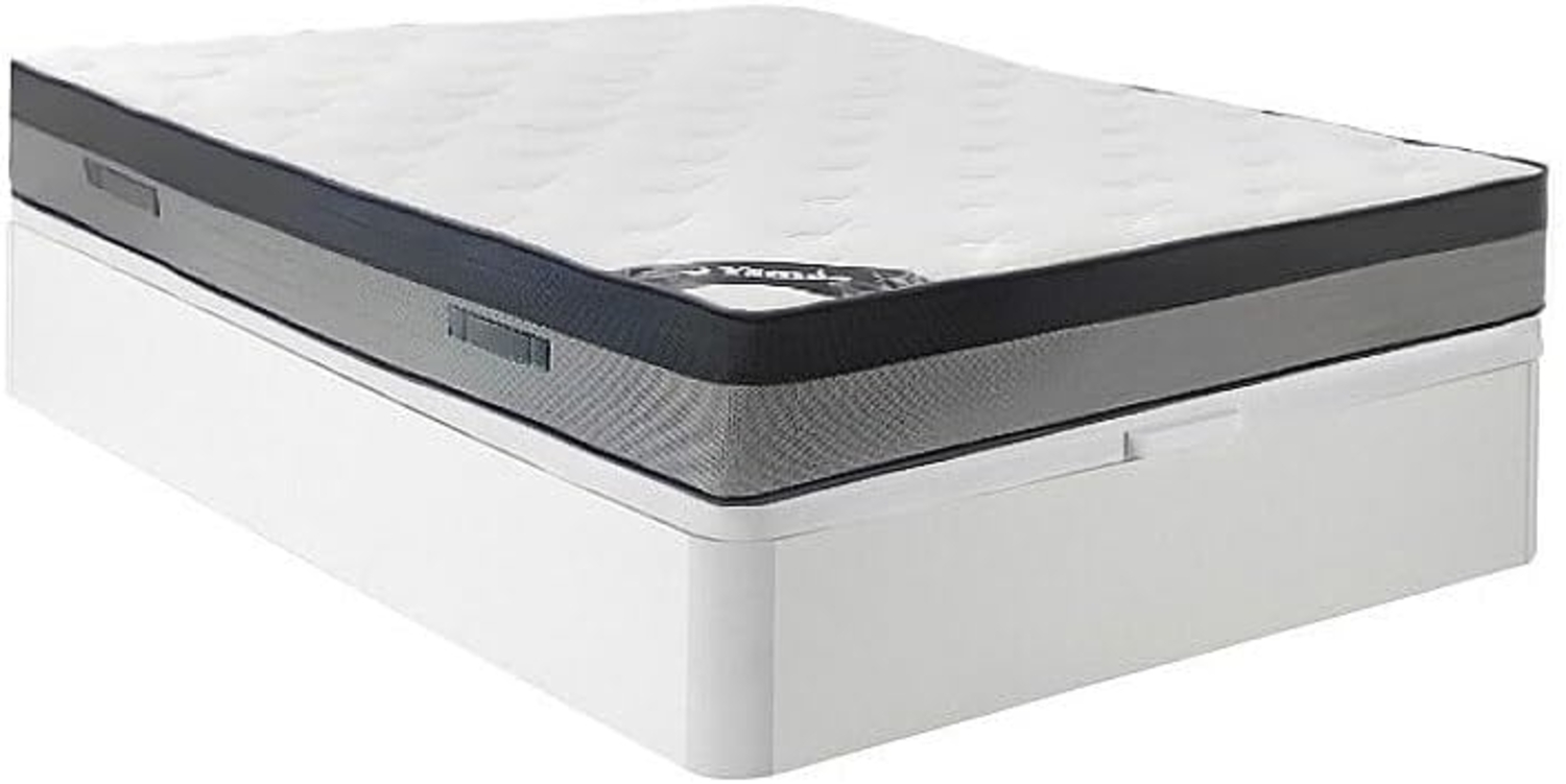 Vente-unique - Bett-Set 140 x 190 cm, Bettkasten weiß + Hybridmatratze 7-Zonen-Taschenfederkern & Memory-Schaum, Höhe 30 cm - ILYROS von YSMÉE Bild 1