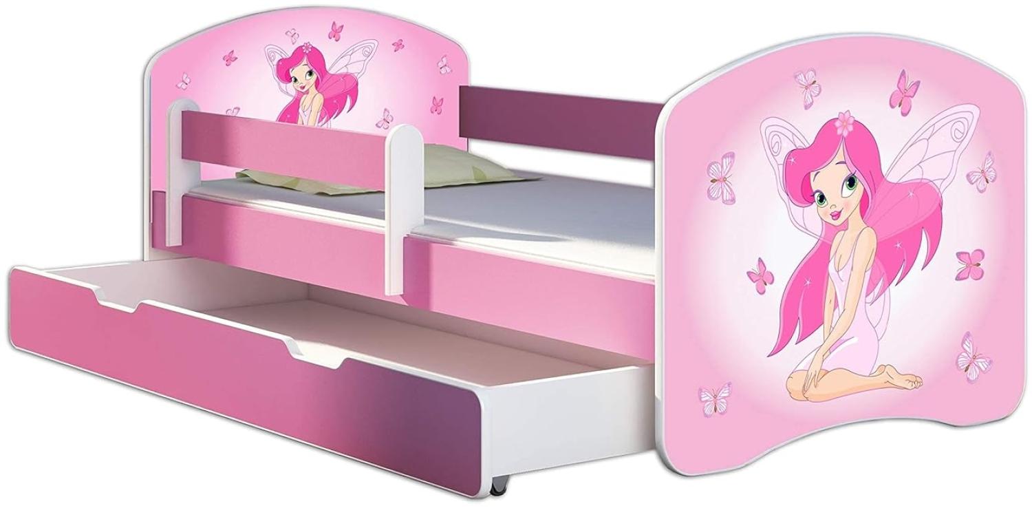 Kinderbett Jugendbett mit einer Schublade und Matratze Rausfallschutz Rosa 70 x 140 80 x 160 80 x 180 ACMA II (07 Rosa Fee, 70 x 140 cm + Bettkasten) Bild 1