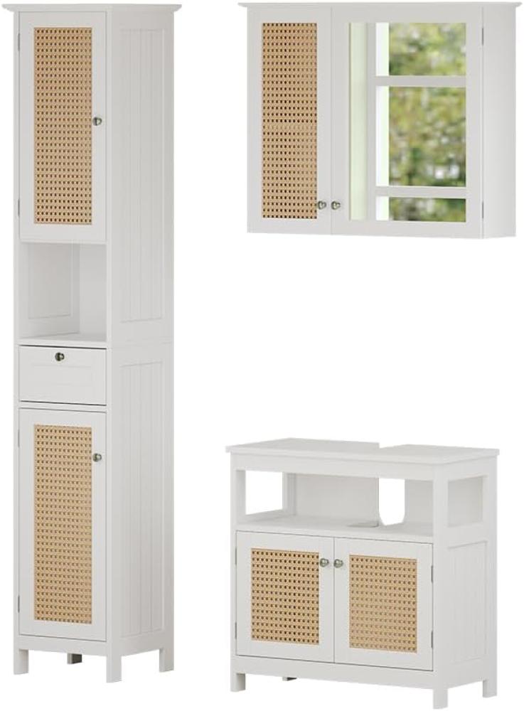 Vicco Badmöbel-Set Rosario, Weiß, moderne Serie, Badezimmer, dekorative Front, Spiegelschrank, Waschtischunterschrank, Hochschrank Bild 1