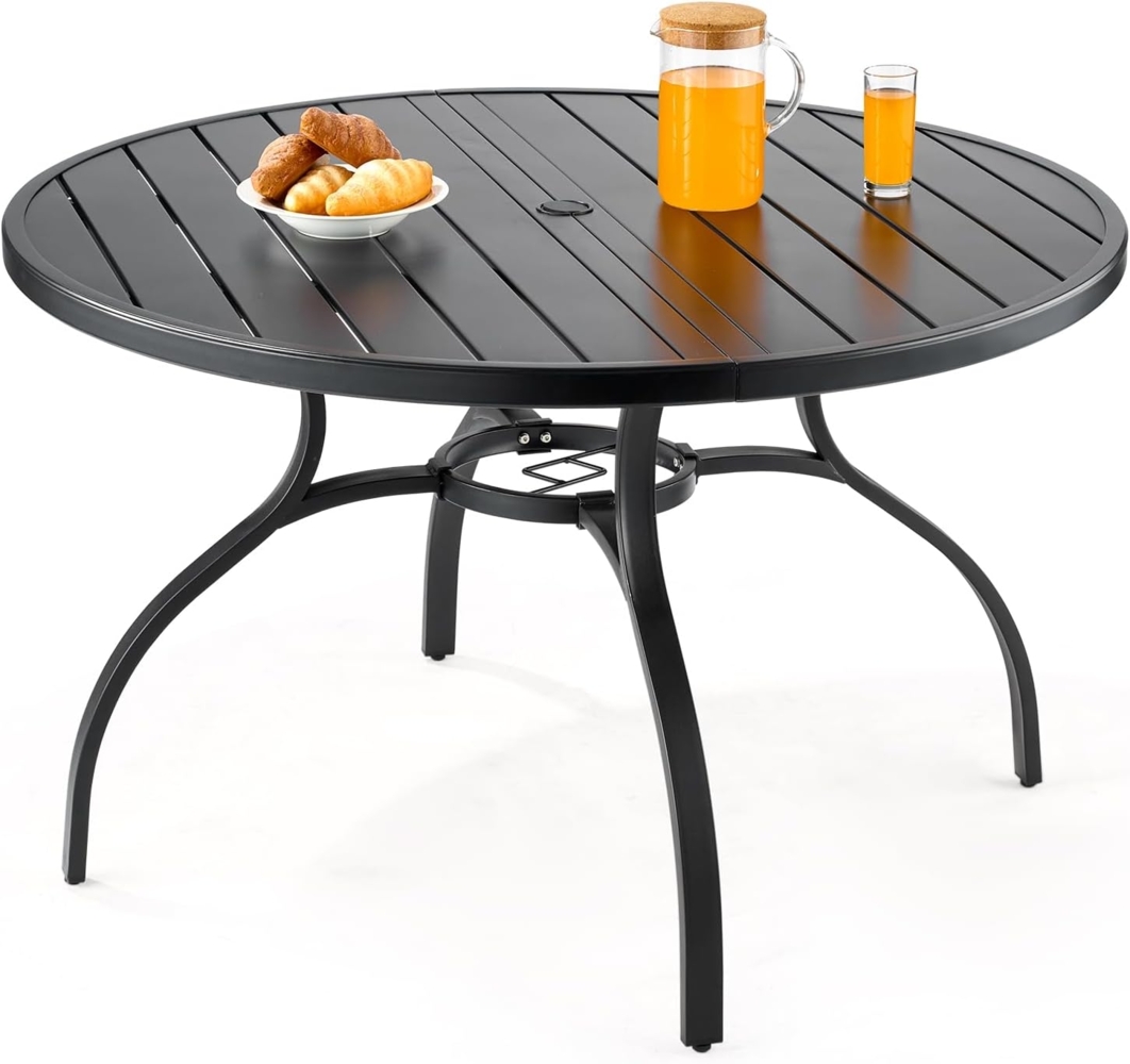 VEVOR Terrassentisch Gartentisch Balkontisch (1200x725 mm) aus Kohlenstoffstahl runder Esstisch für Outdoor Hof Terrasse Garten Veranda, wasserfest, mit 38 mm Schirmloch, 68 kg Tragkraft Schwarz Bild 1