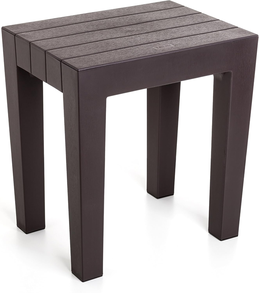 Tatay Hocker Sitzbank Lombok, Polypropylen, BPA frei, Holz-Effekt, Anti-UVA-Schutz, Max 130KG, geeignet für Innen- und Außen 38 x 29 x 41 cm. Farbe braun Bild 1