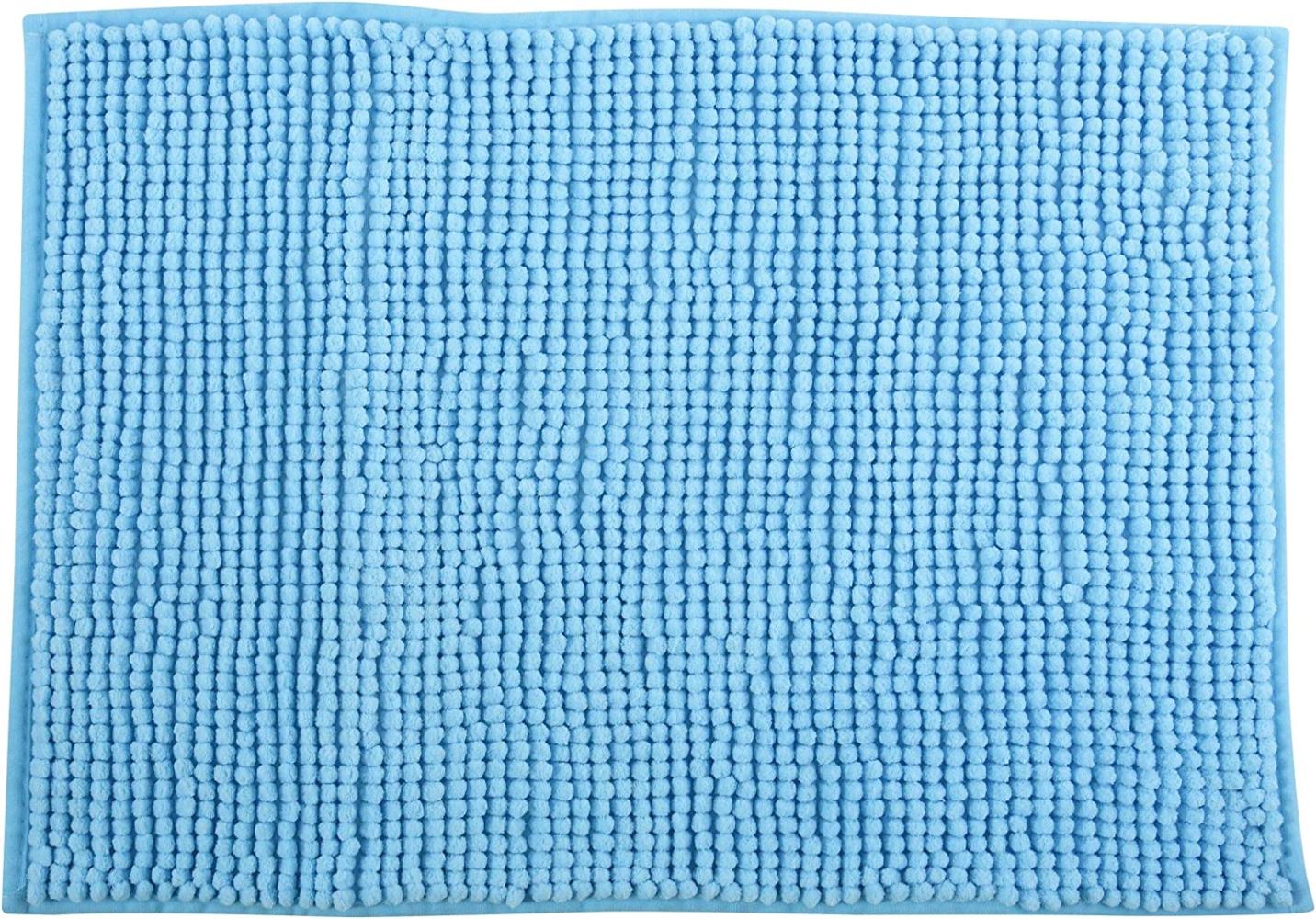 MSV Badteppich Badvorleger Duschvorleger Chenille Hochflor Badematte 60x90 cm – Hellblau Bild 1