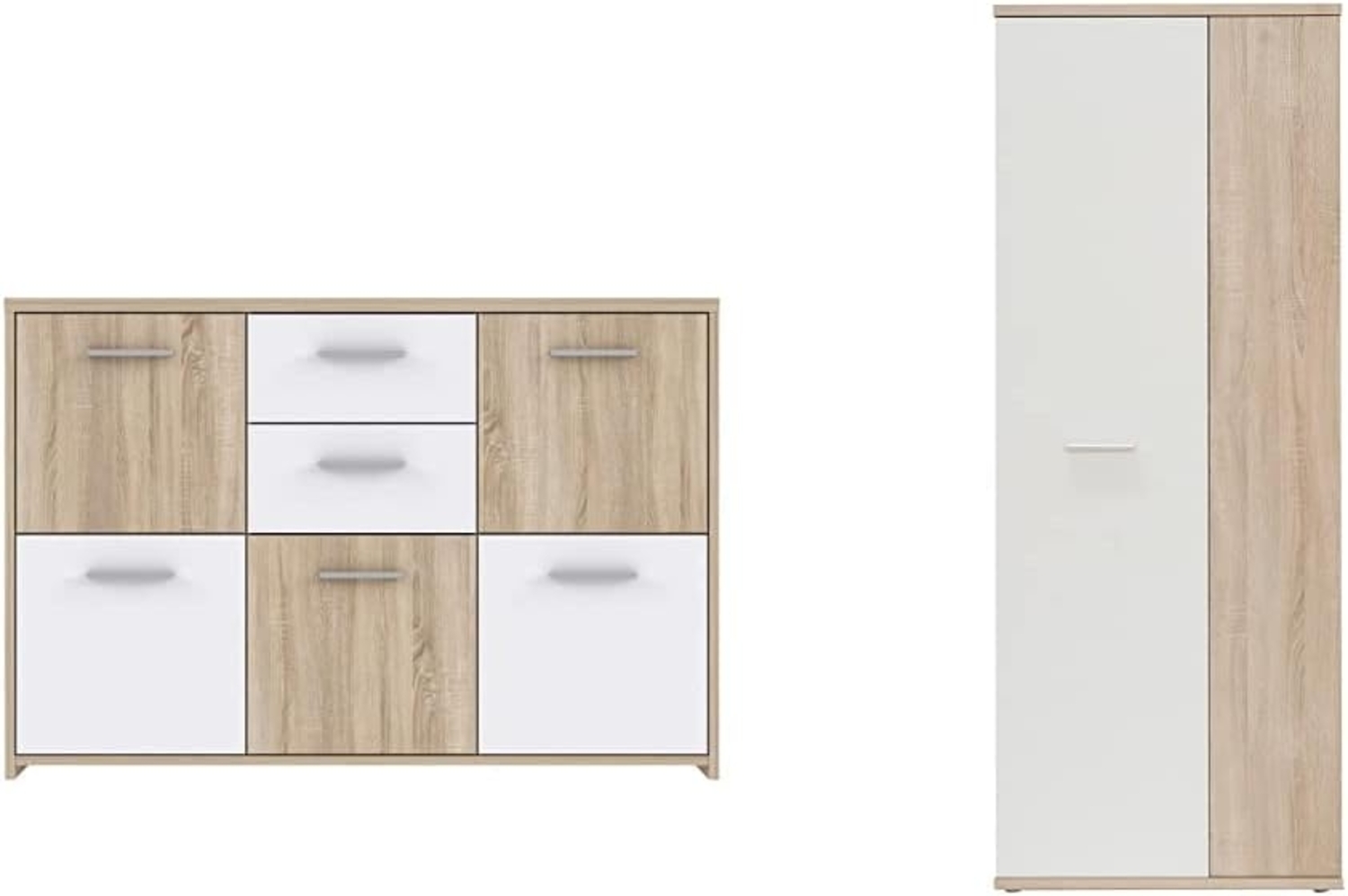 Forte Quadro Kommode mit 5 Türen und 2 Schubkästen, Holzwerkstoff, Sonoma Eiche/Weiß, 113.9 x 77.5 x 29.6 cm & Net106 Mehrzweckschrank mit 2 Türen, Sonoma Eiche + Weiß, 68.90 x 34.79 x 179.1 cm Bild 1