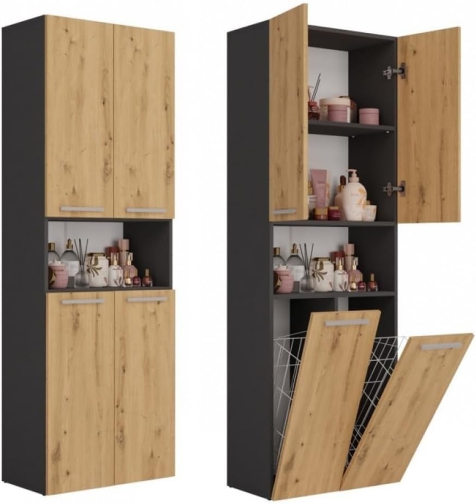 MAGOWA Badkommode Badezimmerschrank NEL 2 mit Türen & Körben, in verschiedenen Farben (Höhe: 174 cm - Breite: 60 cm - Tiefe: 30 cm), In mehreren modernen Farbvarianten wählbar Bild 1