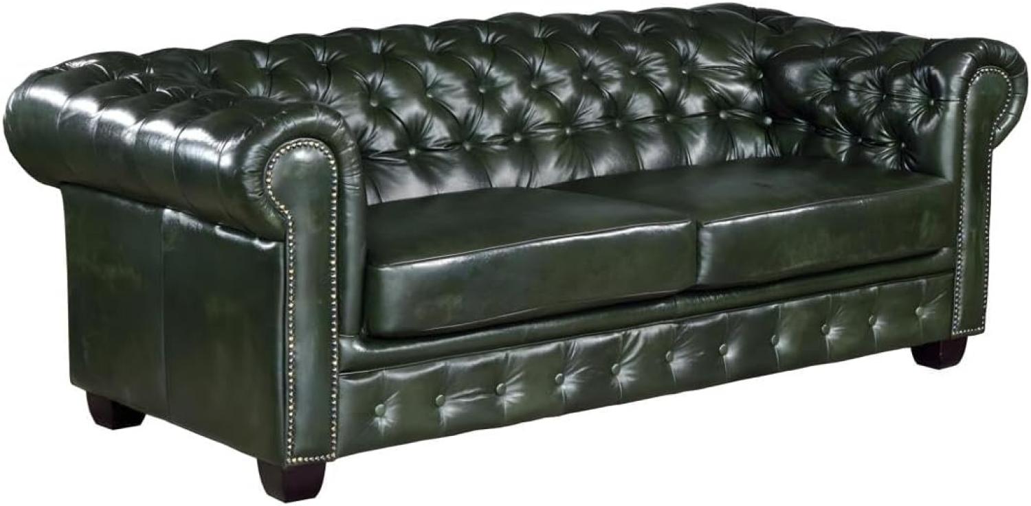 Chesterfield Ledersofa 3-Sitzer BRENTON - Büffelleder - Schwarzgrün Bild 1