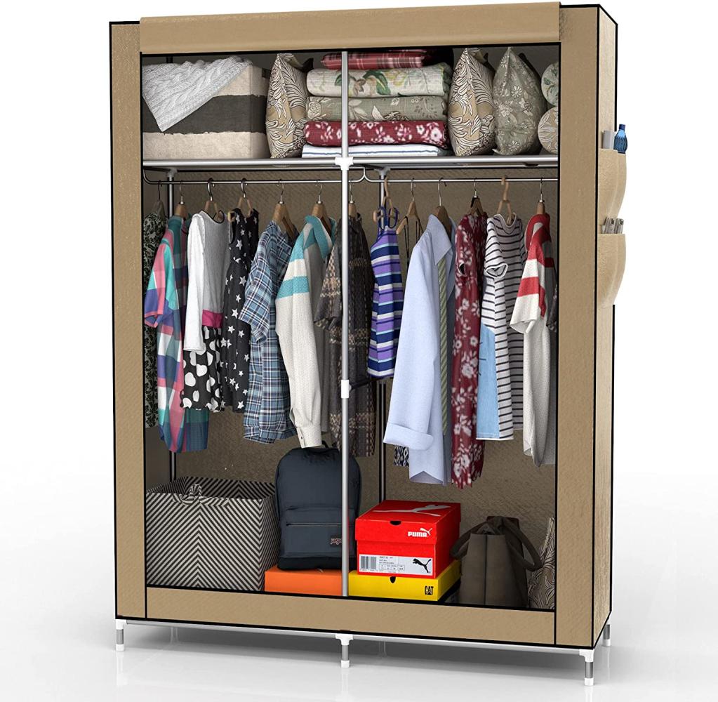 INTIRILIFE Faltschrank mit Kleiderstange, Fächern und Seitentasche, crème beige, 108 x 170 x 45 cm Bild 1