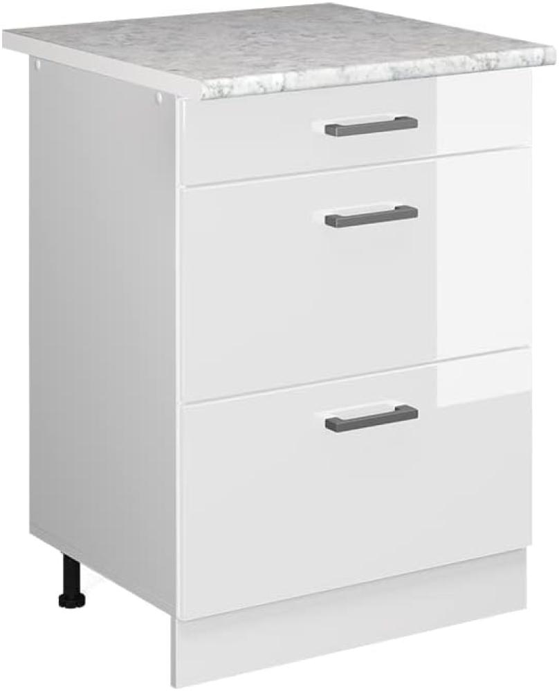 Vicco Küchenunterschrank R-Line, Weiß Hochglanz/Weiß, 60 cm mit Schubladen, AP Anthrazit Bild 1