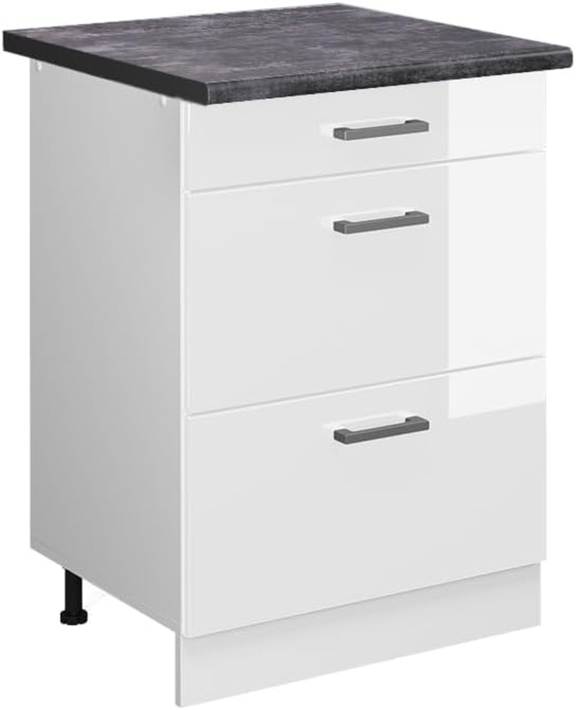 Vicco Küchenunterschrank R-Line, Weiß Hochglanz/Weiß, 60 cm mit Schubladen, AP Anthrazit Bild 1