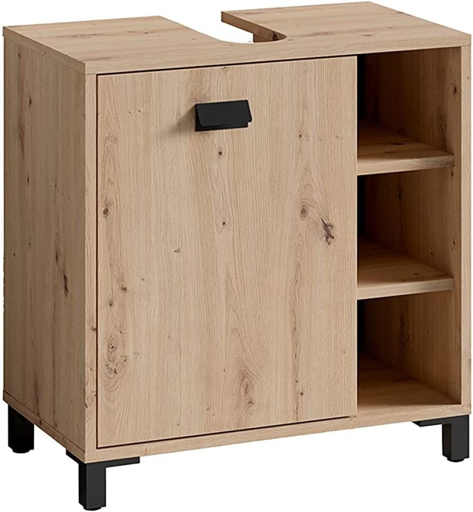 byLIVING Waschbeckenunterschrank WELLNESS / Waschtisch Unterschrank stehend, in Artisan Eiche, Griff aus Metall in schwarz / 1-türig und drei offne Fächer / B 60, H 62, T 34 cm Bild 1