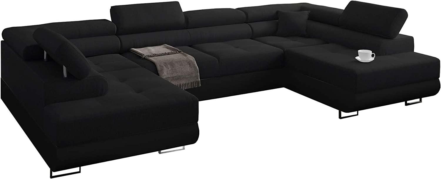 Wohnlandschaft Miami U mit Schlaffunktion, Eckcouch mit Bettkasten, U Form Couch, Ecksofa mit Bettkasten, Sofagarnitur mit Schalffunktion, 338 x 203 cm (Schwarz + Schwarzer Kunstleder -EKO) Bild 1