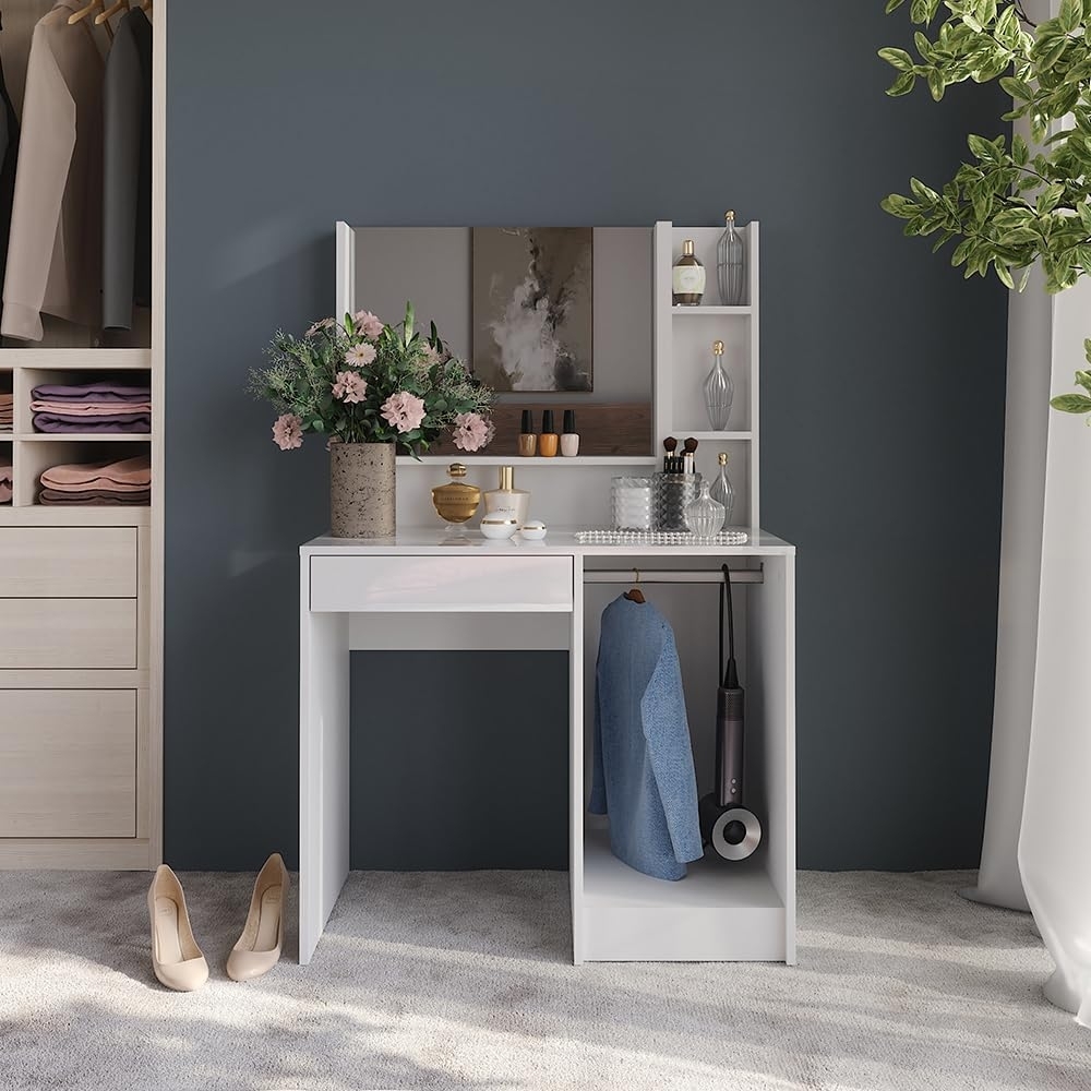 Schminktisch Sherry Weiß/Weiß Hochglanz 89.8 cm 3 Teile Vicco Bild 1