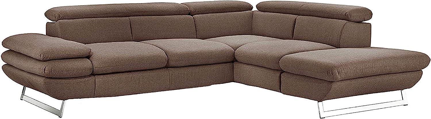 Mivano Ecksofa Prestige, Modernes Bettsofa in L-Form mit Ottomane und Schlaffunktion, Kopfteile und Armteil verstellbar, 265 x 74 x 223, Strukturstoff, braun Bild 1